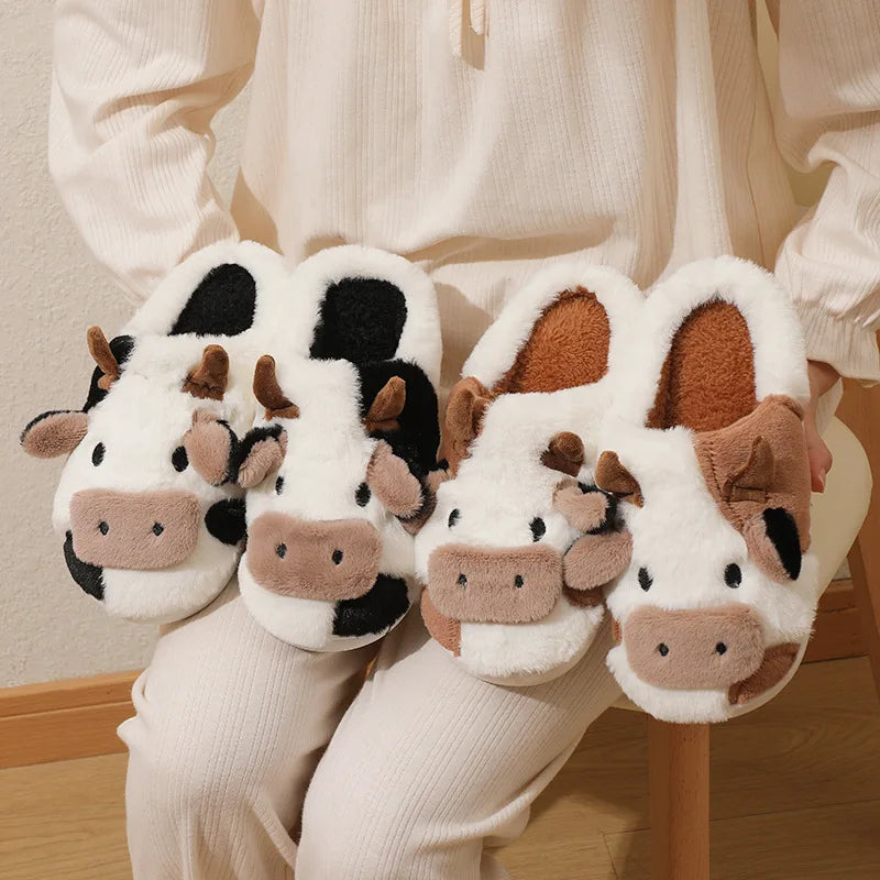 Cute Cartoon Cow Warm Plush Slippers