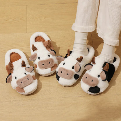 Cute Cartoon Cow Warm Plush Slippers