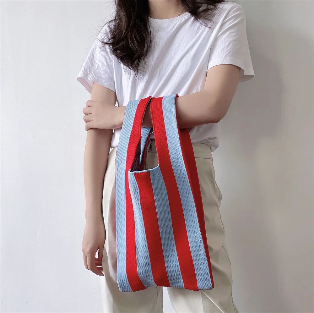 Striped Knitting Tote Bags