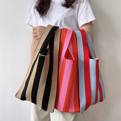 Striped Knitting Tote Bags