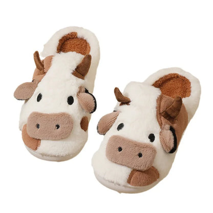 Cute Cartoon Cow Warm Plush Slippers