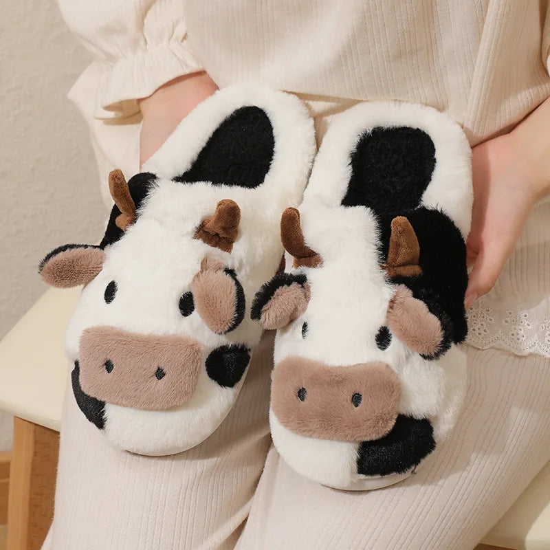 Cute Cartoon Cow Warm Plush Slippers