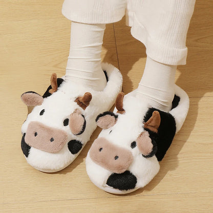 Cute Cartoon Cow Warm Plush Slippers