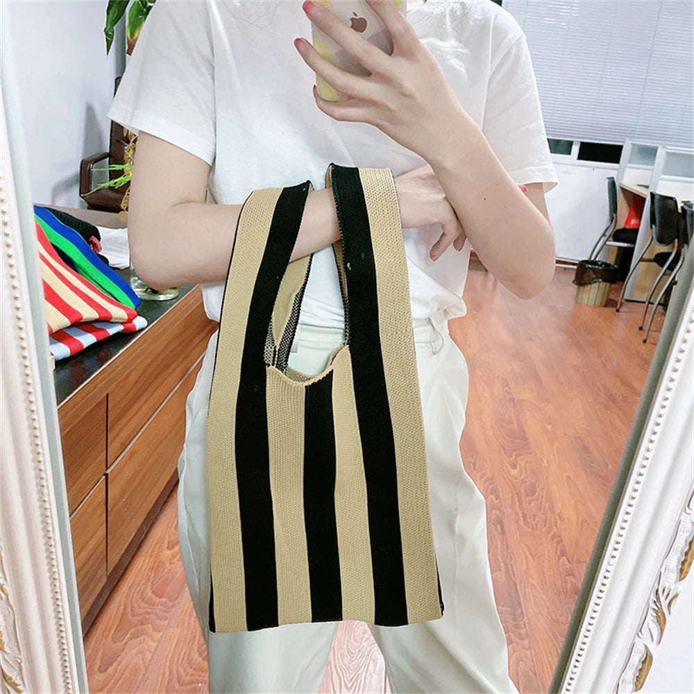 Striped Knitting Tote Bags